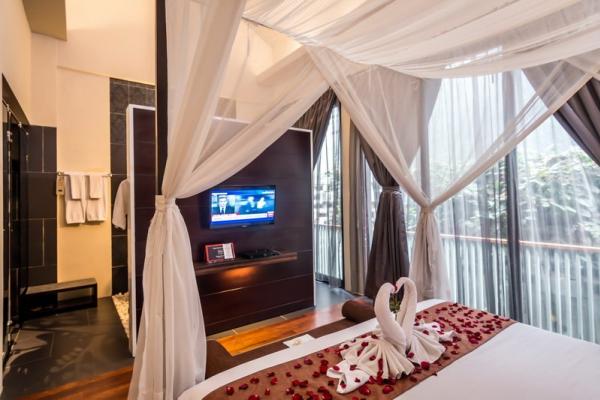 Romantic Set Up Bed With Canopy And TV